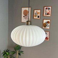 Elegant Cam Beyaz Avize Eskitme Yarım Lale Başlık Sarkıt Lamba Restoran Salon Aydınlatma