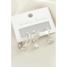 3 Adet Baget Zirkon Taşlı Küpe