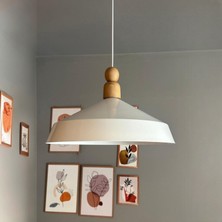 Lema Beyaz Tekli Avize Kalın Ahşap Boncuk Başlık Sarkıt Lamba Restoran Cafe Salon Avizeleri