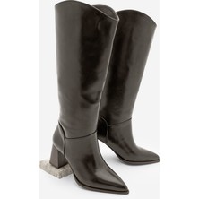 Kadın Sivri Burun Kalın Topuklu Fermuarsız Topuklu Çizme Tines