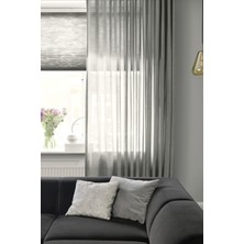 Modern Düz Keten Tül Perde - Açık Gri - Pileli Dikim 1x2,5 Pile - KL500