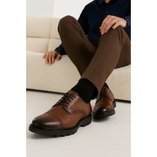 Growish GR0400 Hakiki Deri Italyan Tarz Eva Yüksek Taban Koku Yapmaz Koyu Kahve Spor Klasik Ayakkabı