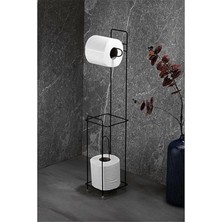 Ayaklı Wc Kağıtlı Yedek Kağıt Hazneli Tuvalet Kağıtlığı Siyah