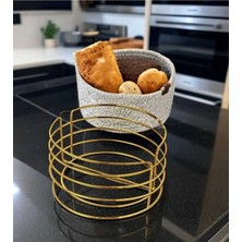 Oval Antrasit Metal Gold Kaplama Ekmeklik Özel Hasır Dokuma Içlik 20 cm Şık Tasarım