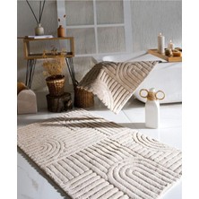 Bej %100 Pamuk Babil 2 Parça Banyo Paspas Seti 40X60+60X100 cm