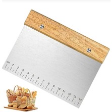 Hamur Spatula Kazıyıcı Şekillendirici Kesici Paslanmaz Çelik Kare 15 cm Bambu Saplı