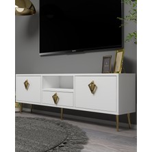 1313DROPCT-32 Tv Sehpası Beyaz-Altın