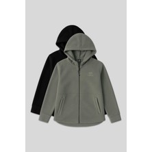 Rahat Form Kapüşonlu 2li Paket Siyah-Çağla Kadın Polar Sweatshirt - 97233