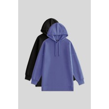 Oversize Kapüşonlu 2li Paket Siyah-Eflatun Kadın Tunik Sweatshirt - 97242