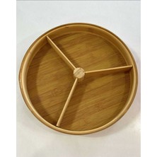 Kaliteli Bambu Çerezlik Sert Plastik Kapaklı 3 Bölmeli