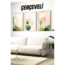 🌿 Pastel Yeşil ve Pembe Tonlarda 3’lü Modern Çerçeveli Tablo Seti🌿 CRV1123 23 x 32