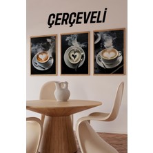 ☕ Buharlı Kalp Latte Desenli 3’lü Çerçeveli Mdf Tablo Seti – 3 Ebat Seçeneğiyle CRV1012 23 x 32