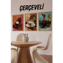 ☕ Çikolata ve Kahve Tutkusunu Yansıtan 3’lü Ahşap Çerçeveli Tablo Seti – Sanatsal Tasarım CRV1013 23 x 32