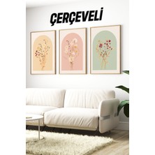 🌸 Pastel Tonlarda Çiçek Desenli 3’lü Çerçeveli Dekoratif Tablo Seti 🌿 CRV1162 23 x 32