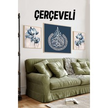 🕌 Hat Sanatı ve Mavi Çiçekli 3’lü Islami Tablo Seti – (23X23 cm & 42X42 Cm) 4242124 42 cm