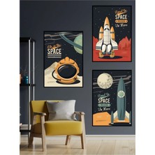 Dekorize Mdf Tablo Seti 3 Parça 3mm - Space Roket - Uzay Salon Oturma Odası Için Duvar Dekoru 13 x 17