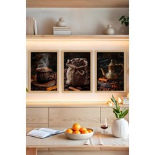 🖼️ 3'lü Çerçeve Görünümlü Kahve Temalı Tablo Seti – Mdf Zeminli Uv Baskı CRVS1006 13 x 17