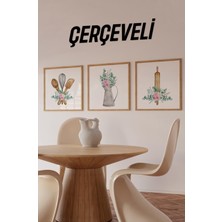 🩷 Pastel Çiçekli Vintage Mutfak Temalı 3’lü Mdf Tablo Seti KR4059 23 x 23