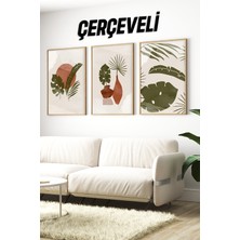 🖼️tropikal Bitkiler ve Vazo Desenli Modern 3'lü Tablo Seti – Ahşap Çerçeveli🌿 CRV1133 23 x 32