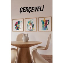 🏷️ 🎨 Renkli Kahve Temalı 3’lü Tablo Seti | Suluboya Stil | Uv Baskı – Mdf – Ahşap Çerçeve KR4048 23 x 23