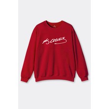 Kırmızı Sweat Mustafa Kemal Atatürk Imzası 29 Ekim 10 Kasım Imza Baskılı Sweatshirt