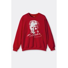 Mustafa Kemal Atatürk Imzası 29 Ekim Cumhuriyet  Imza 10 Kasım Baskılı Sweatshirt Kırmızı Sweat