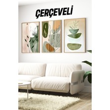 🌿 Modern Yeşil Tonlarında Soyut Bitkiler 3'lü Çerçeveli Tablo Seti CRV1043 23 x 32