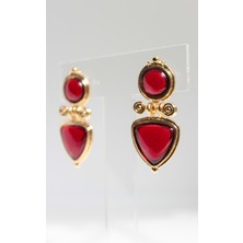 Gold Detaylı Kırmızı Küpe