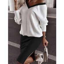 Aesco Kadın Uzun Kollu V Yakalı Viskon Iki Iplik Bluz ve Mini Etek Ikili Takım