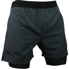 Musclecloth Performance 2 In 1 Erkek Taytlı Şort Gri Siyah