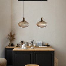 Elegant Cam Bal Rengi Ikili Avize Eskitme Tokmak Başlık Sarkıt Lamba Restoran Salon Aydınlatma