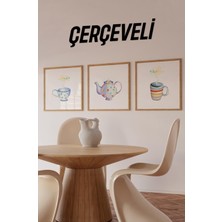 🎨 Renkli Çay Keyfi – Polka Dot Desenli 3’lü Mdf Duvar Tablo Seti (Varyantlı) KR4066 23 x 23