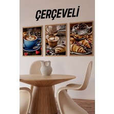 ☕ Kahve ve Kruvasan Temalı Ahşap Çerçeveli 3’lü Tablo Seti – Sıcacık Bir Dekor Dokunuşu CRV1016 42 x 62