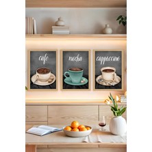 ☕ Cafe Temalı Çerçeve Görünümlü 3'lü Tablo Seti – 13X17, 21X30, 30X40 cm Ebat Seçenekli CRVS1011 13 x 17