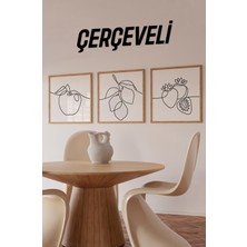 🏷️ 🍎 Meyve Temalı 3’lü Çizgisel Tablo Seti | Tek Çizim Stil | Uv Baskı – Mdf –ahşap Çerçeve KR4049 23 x 23