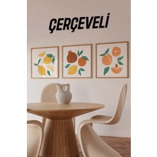 🟠 Meyve Bahçesinden Mutfaklara Neşe – 3'lü Mdf Limon, Nar ve Şeftali Tablo Seti 🍋🍊🍑 KR4061 23 x 23