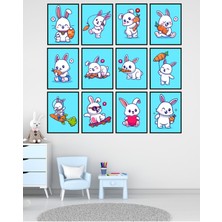 Dekorize Mdf Tablo Seti 12 Parça 3 mm - Tavşanlar Çocuk Odası Için Duvar Dekoru 13 x 17