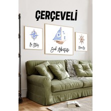 ⛵ Seek Adventure Temalı Pusula - Yelkenli - Dümen 3’lü Mdf Tablo Seti (23X23 cm & 42X42 Cm) 4242120 42 cm