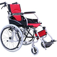 205 Kırmızı Tekerlekli Sandalye | Katlanabilir Refakatçi Tipi, Frenli ve Dayanıklı