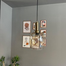 Pearl Cam Bal Rengi Tekli Avize Eskitme Fener Başlık Retro Sarkıt Lamba Salon Aydınlatma