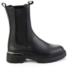 Siyah Hakiki Deri Kadın Bot & Bootie K02724250503