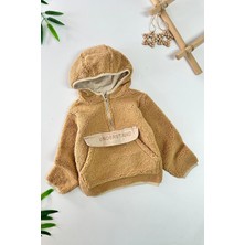 Miniğimin Cicileri Kanguru Cep Detaylı Kapüşonlu Unisex Çocuk polar sweat - Açık Kahve