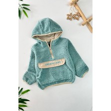 Miniğimin Cicileri Kanguru Cep Detaylı Kapüşonlu Unisex Çocuk polar sweat - Yeşil