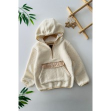 Miniğimin Cicileri Kanguru Cep Detaylı Kapüşonlu Unisex Çocuk polar sweat - Bej