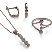 Keskin Gümüş 925 Ayar Gümüş Nokta Zarif Line Çizgi Tasarım Damla Kadın Set Doğum Günü Hediye 6