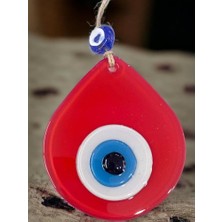 Orta Boy Kırmızı Damla Desen Nazar Boncuklu Duvar Dekoru Cam Duvar Süsü