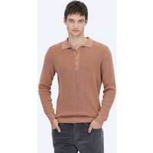 Somon Polo Yaka Düz Örgü Pamuk Karışımlı Triko Kazak