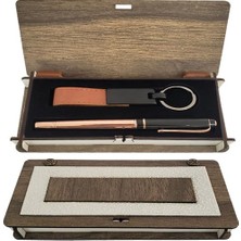 Dekoratif Ahşap Kutulu Bakır Kalem Anahtarlık Set