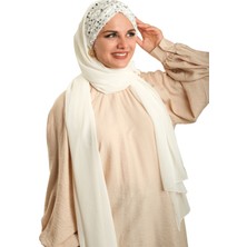 Hürrem Bone Beyaz Arkadan Bağlamalı Şal Şifon Pullu Pileli 1910_42