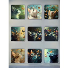 Kelebek Kedi 9'lu Adf Bardak Altlığı - Bardak Altı Seti